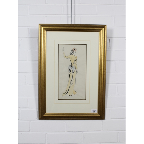 19 - EARLY 20TH CENTURY fashion watercolour, unsigned, framed under glass, 17 x 24cm