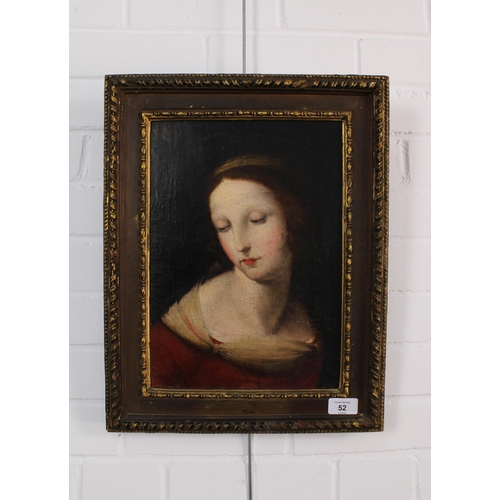 52 - Continental School, Head & Shoulders oil on canvas of Mary Magdalene, apparently unsigned, framed 24... 