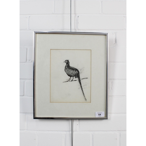 64 - DAVID MICHIE O.B.E., R.S.A., R.G.I., F.R.S.A (SCOTTISH 1928-2015) PHEASANT, drawing, framed under gl... 