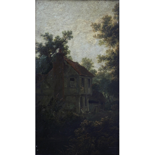 72 - 18TH CENTURY DUTCH SCHOOL, untitled oil mn board of a rural dwelling, apparently unsigned, framed, 2... 