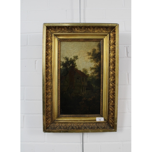 72 - 18TH CENTURY DUTCH SCHOOL, untitled oil mn board of a rural dwelling, apparently unsigned, framed, 2... 