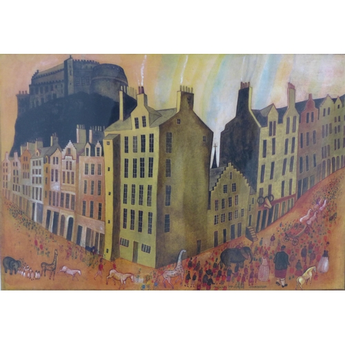 77 - MICHAEL MCVEIGH (SCOTTISH b1957) set of three Edinburgh prints, to include State Visit, framed under... 