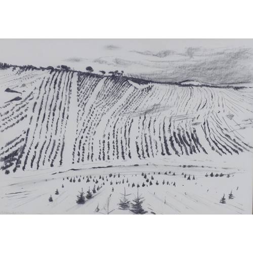 79 - BIRGITTE BRONDUM-NIELSON (DANISH, 1917-2013) OCHILL HILLS IN MIDWINTER, crayon on paper, signed in p... 