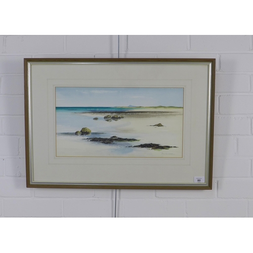 80 - JIM NICHOLSON (SCOTTISH 1924-1996) EAVAL FROM BENBECULA, watercolour, signed bottom right and framed... 