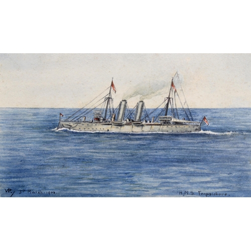 82 - HRH Princess Victoria Patricia Ramsay RWS, RWA, NEAC (1886-1974) H.M.S TERPSICHORE, watercolour on p... 