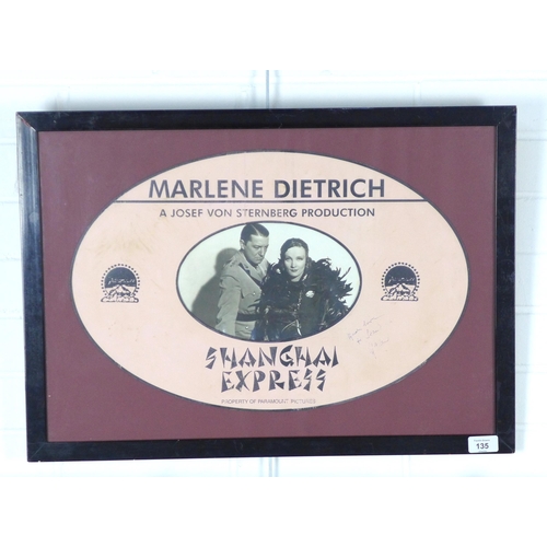 135 - MARLENE DIETRICH - SHANGHAI EXPRESS, black and white photograph, framed and inscribed verso 'photo b... 