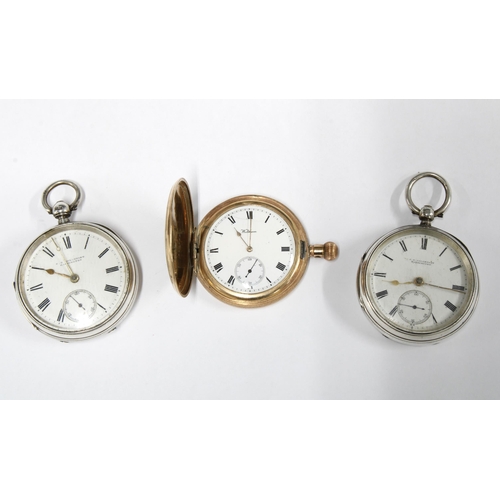 105 - Waltham gold plated pocket watch and two silver cased pocket watches (3)