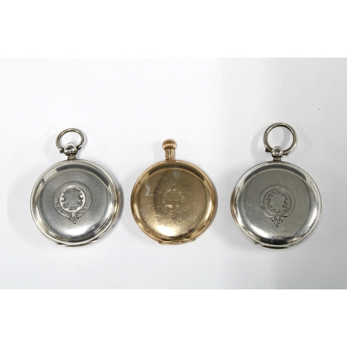 105 - Waltham gold plated pocket watch and two silver cased pocket watches (3)