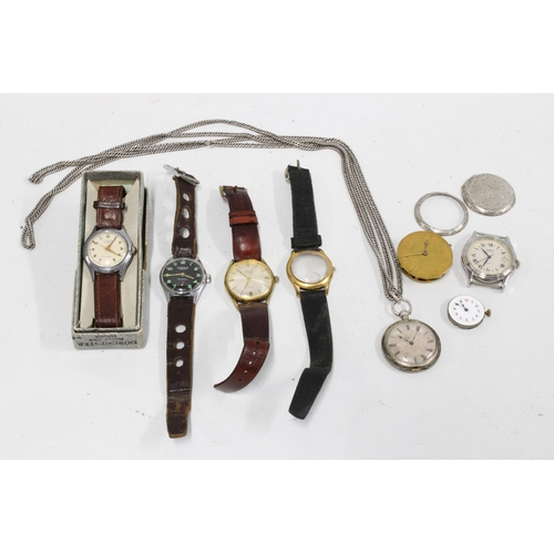 114 - Various vintage wrist watches, fob watch and movement from a pocket watch, etc (a lot a/f)