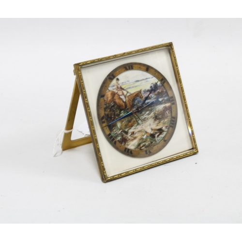 118 - Early 20th century Hunting Scene, painted ivorine clock, in a gilt metal case, Swiss 8days, the ease... 