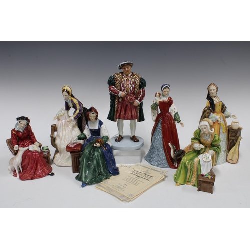 133 - Royal Doulton group, Henry VIII and his six wives, with limited edition certificates, models include... 