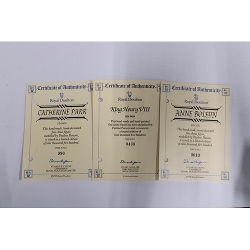 133 - Royal Doulton group, Henry VIII and his six wives, with limited edition certificates, models include... 