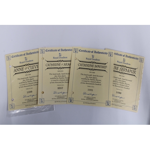 133 - Royal Doulton group, Henry VIII and his six wives, with limited edition certificates, models include... 