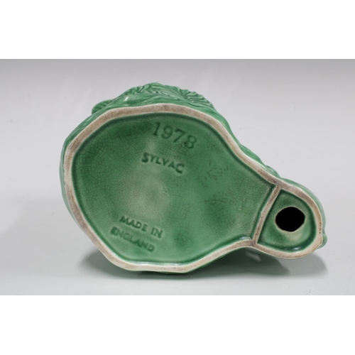 149 - Sylvac green glazed moulded jug with rabbits handle, impressed marks and model number 1978, 22cm