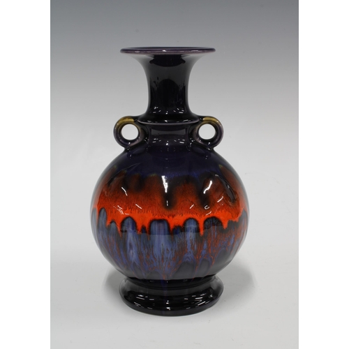 151 - Hutschenreuther 1970s vase with purple and orange streaked glaze, 21cm
