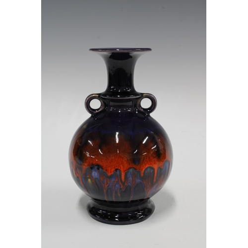 151 - Hutschenreuther 1970s vase with purple and orange streaked glaze, 21cm