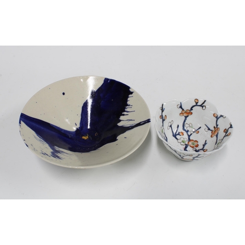 165 - Chinese famille verte bowl, a modern blue and white bowl, Japanese prunus pattern bowl and a faience... 