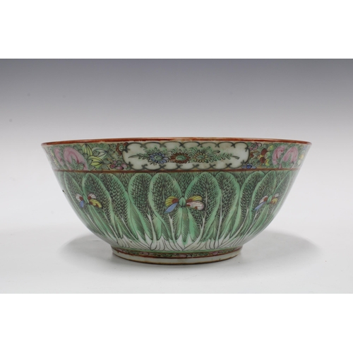 165 - Chinese famille verte bowl, a modern blue and white bowl, Japanese prunus pattern bowl and a faience... 