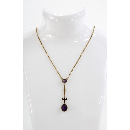 19 - 9ct gold and amethyst pendant necklace, stamped 9ct