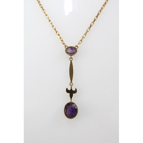 19 - 9ct gold and amethyst pendant necklace, stamped 9ct