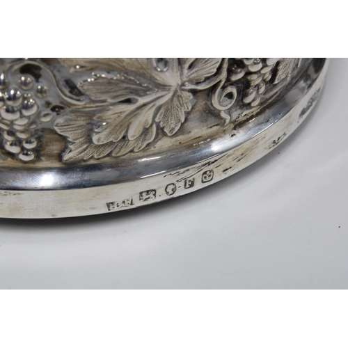 32 - Victorian silver wine coaster, Howard & Hawksworth, Sheffield 1873 with fruit and vine repoussé  pat... 