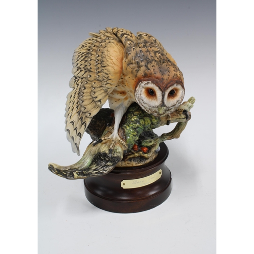 358 - Royal Doulton Barn Owl (Tyto Alba) modelled by JJ Tongue, on wooden base, 27cm high including base