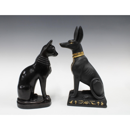 362 - Egyptian resin dog and cat figures, (2) 36cm