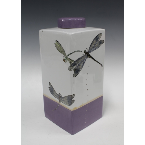 365 - Fabienne Jouvin Paris covered urn, of square form and decorated with dragonflies, circa 1990, 37cm