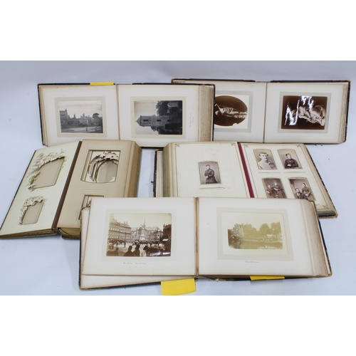 392 - Victorian carte de visite album with cards, glass lantern slides and albums containing black and whi... 