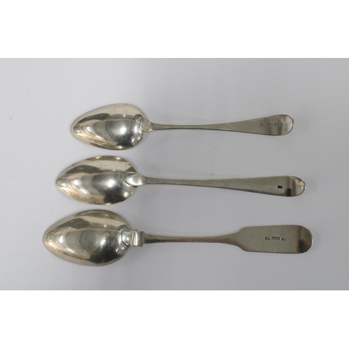 41 - Scottish provincial silver dessert spoon, fiddle pattern, Alexander Grant, Aberdeen c1825, an old en... 