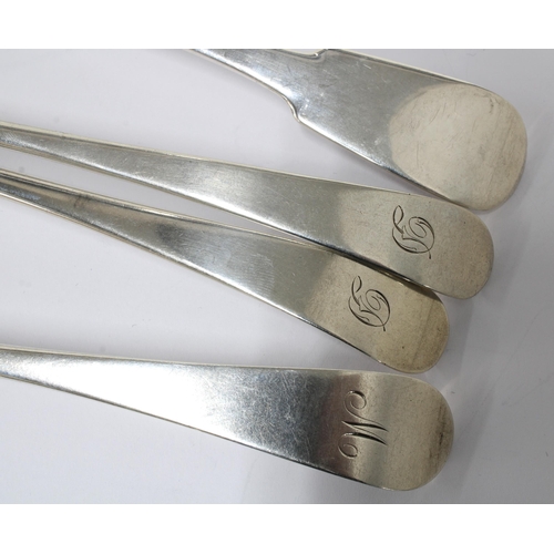 43 - A collection of 19th century Aberdeen silver tablespoons to include a fiddle pattern spoon by Peter ... 