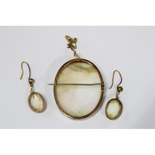 5 - Cameo brooch and pair of Cameo drop earrings, in fitted jewel box