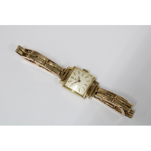 66 - TISSOT, ladies vintage 14ct gold cased wristwatch on a 9ct gold bracelet strap, stamped 375