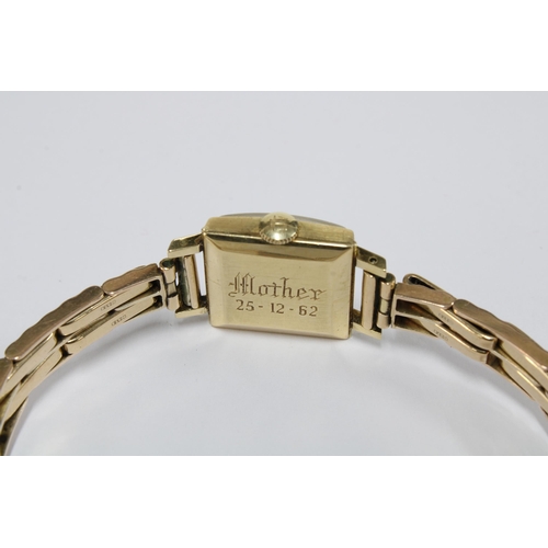 66 - TISSOT, ladies vintage 14ct gold cased wristwatch on a 9ct gold bracelet strap, stamped 375