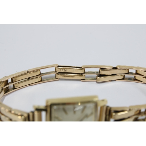 66 - TISSOT, ladies vintage 14ct gold cased wristwatch on a 9ct gold bracelet strap, stamped 375