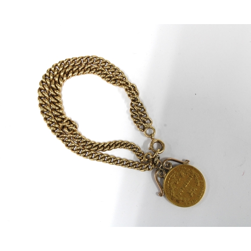 74 - Victorian 1867 Sydney Mint full Sovereign mounted and suspended on a 9ct gold curb link double chain... 