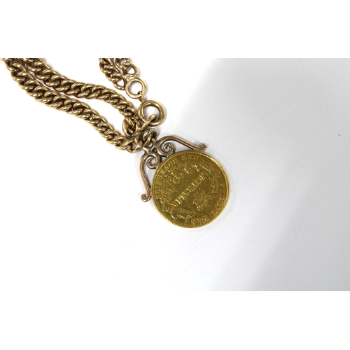 74 - Victorian 1867 Sydney Mint full Sovereign mounted and suspended on a 9ct gold curb link double chain... 