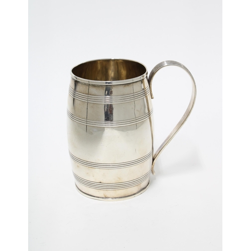 75 - George III silver barrel mug, John Emes, London 1798, with banded reed pattern and handle, 12.5cm