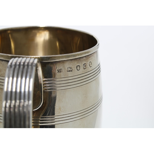 75 - George III silver barrel mug, John Emes, London 1798, with banded reed pattern and handle, 12.5cm