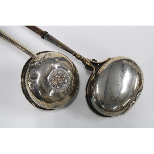 83 - Georgian silver toddy ladle, Glasgow 1829, with fruitwood handle, 46cm long together with another to... 