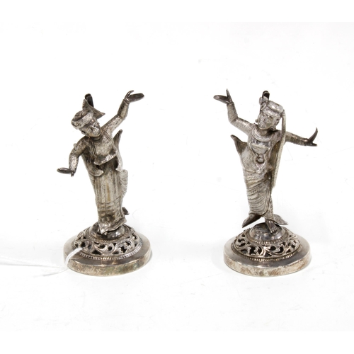 88 - Pair of white metal Burmese dancing figures, 8cm high (2)