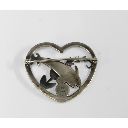 93 - Arno Malinowski (1899-1976) for Georg Jensen, Sterling silver dolphin brooch, stamped makers mark an... 