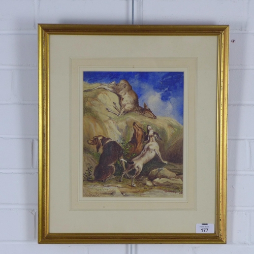 177 - ANTOINE-DESIRE HEROULT (1802-1853) signed watercolour, framed under glass, 21 x 26cm
