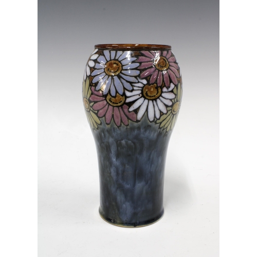 119 - Royal Doulton vase by Florrie Jones, blue ground with a band of flowers , impressed marks and model ... 