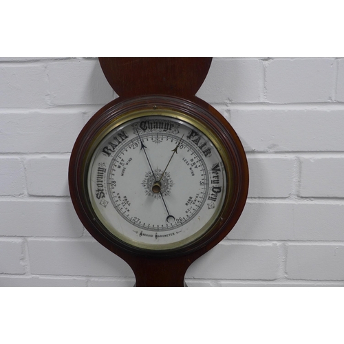 150 - Mahogany cased aneroid wall barometer, 99cm long