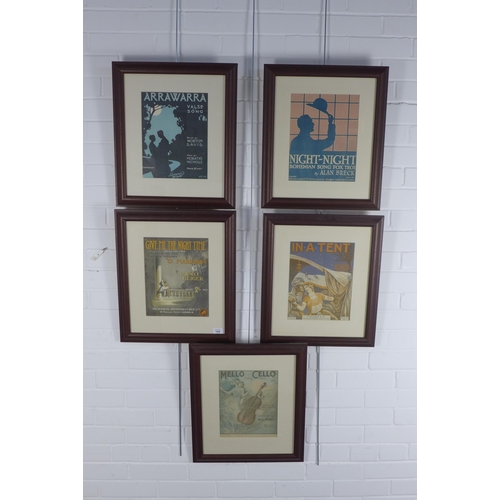 154 - Set of five framed music sheets, 42 x 50cm including frame, (5)