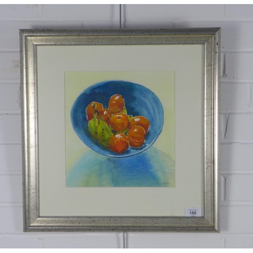 155 - ANNA FISHER, FRUIT BOWL, watercolour, signed and framed under glass, 26 x 28cm