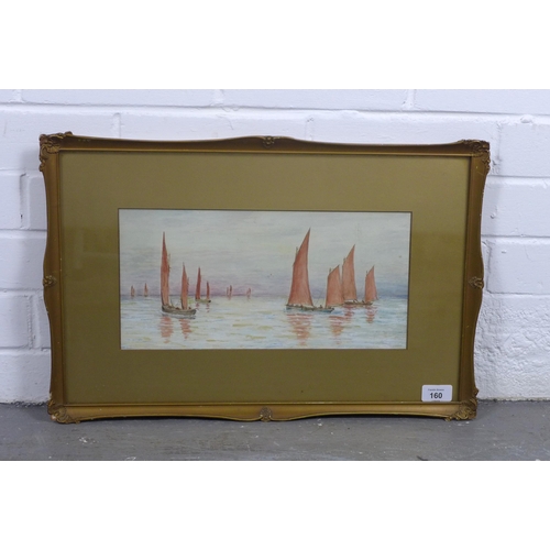 160 - Untitled watercolour of Scottish Herring Drifters, , framed under glass, 35 x 17cm