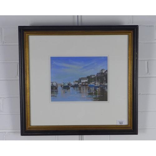 161 - JOHN BOYCE (BRITISH B.1938) Untitled harbour scene, signed oil on board, framed under glass, 24 x 19... 