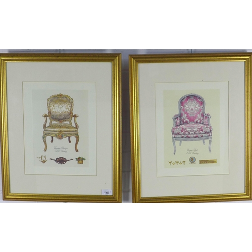 170 - Empire & Baroque, a pair of chair prints, framed under glass, 46 x 56cm including frames (2)